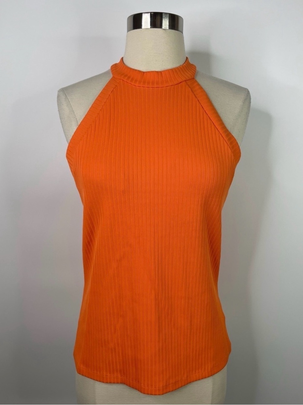 Bebe Womens Ribbed Halter Tank Top - Orange